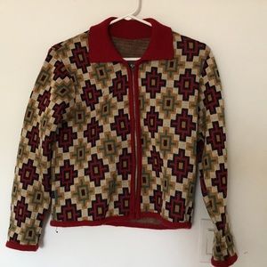 Wool red brown patterned sweater with zipper YKK